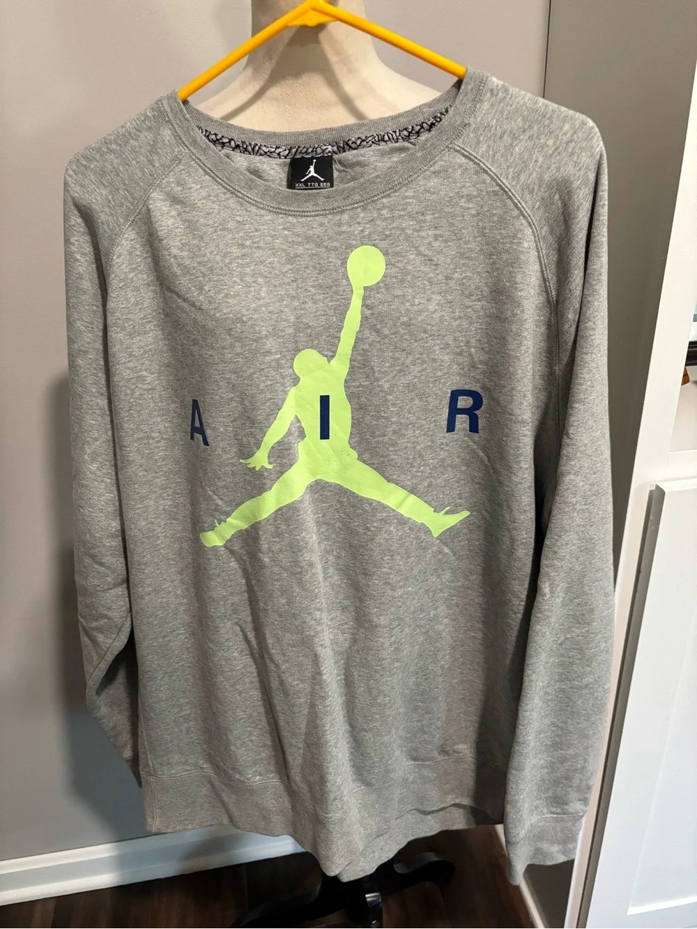 Jordan Men’s Gray Crewneck Sweatshirt with Neon Green Jumpman